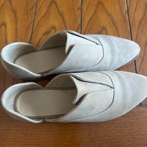 Neutral Suede Mule with wood heel